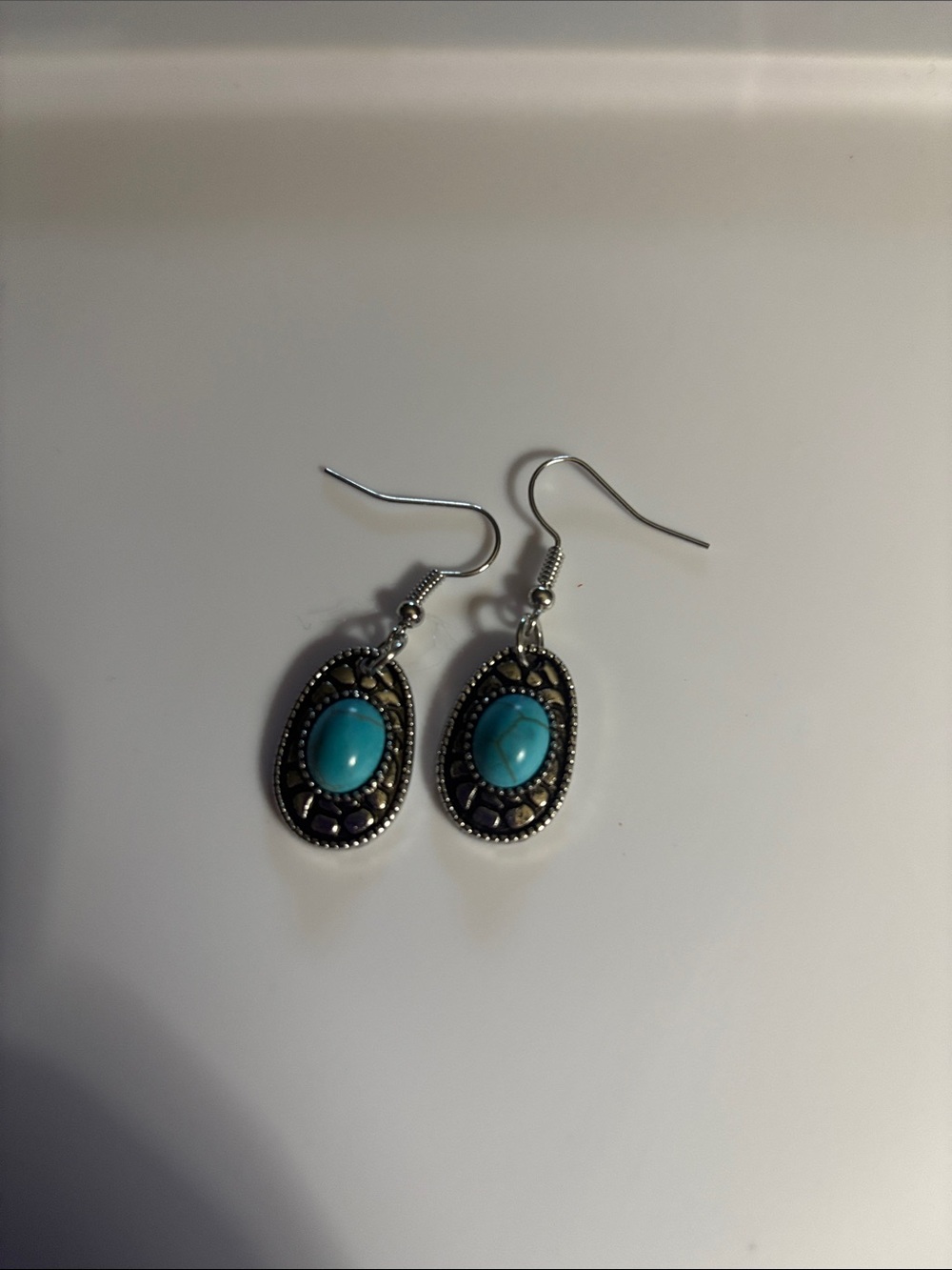 Turquoise Oval Drop Earrings - Silver-Tone Accent